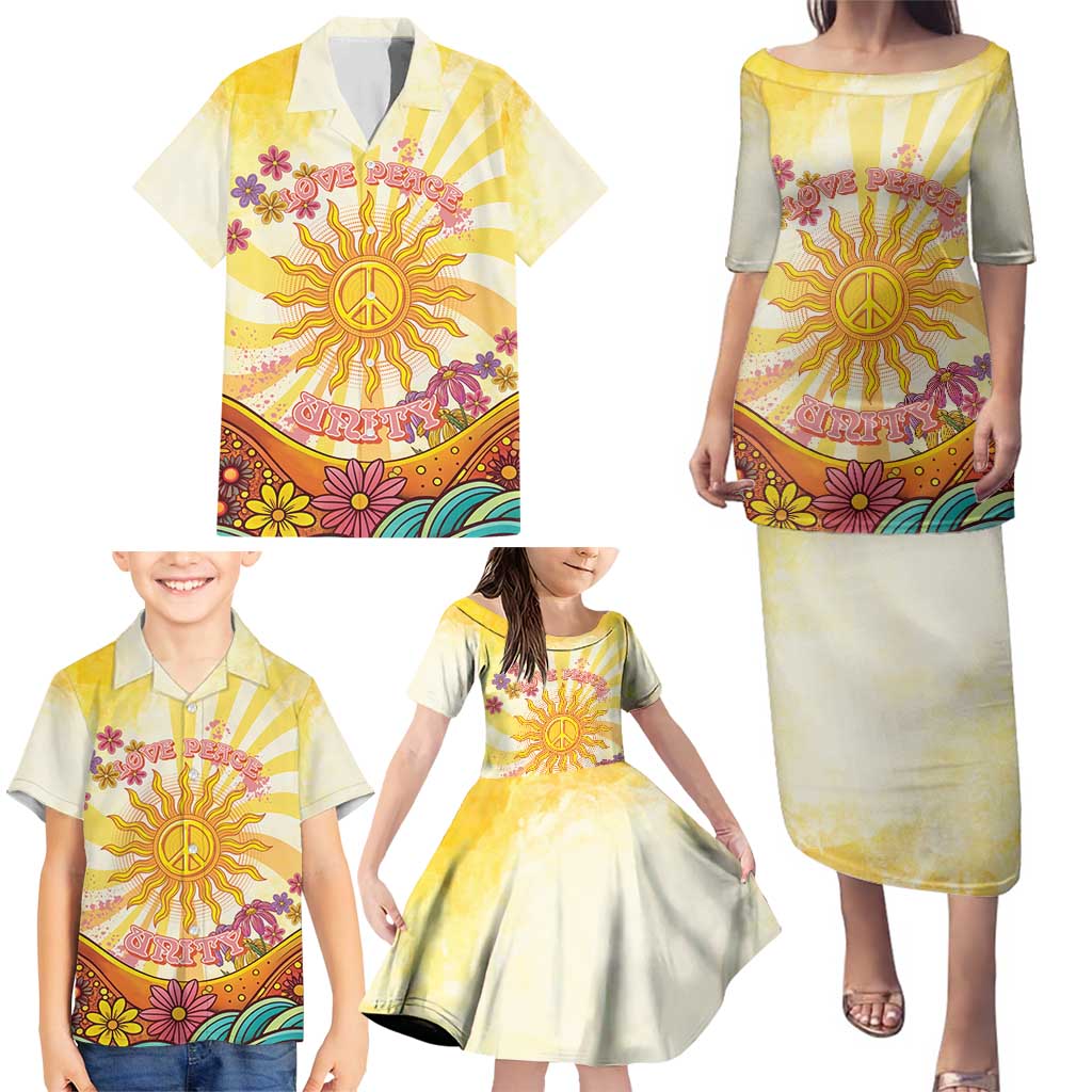 Love Peace Unity Family Matching Puletasi and Hawaiian Shirt Hippie Soul Sunflower - Wonder Print Shop