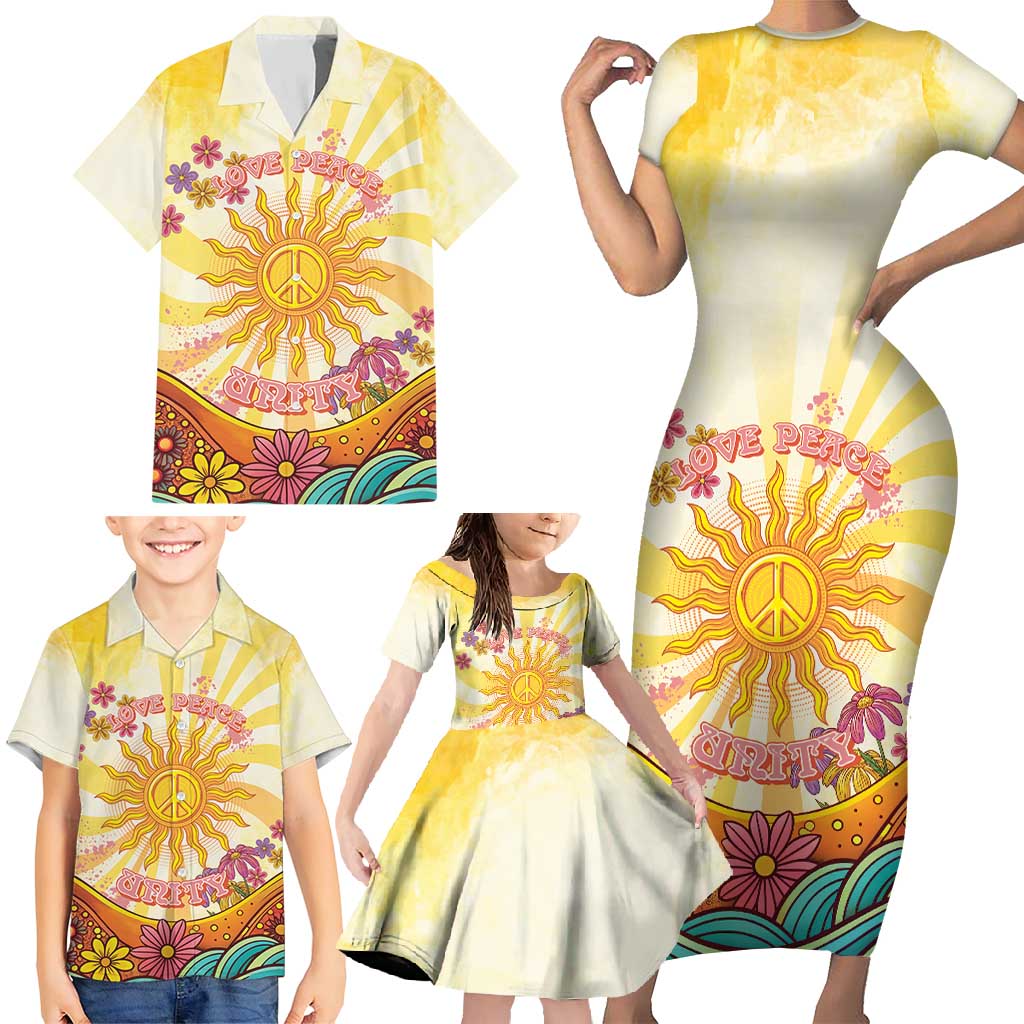 Love Peace Unity Family Matching Short Sleeve Bodycon Dress and Hawaiian Shirt Hippie Soul Sunflower - Wonder Print Shop