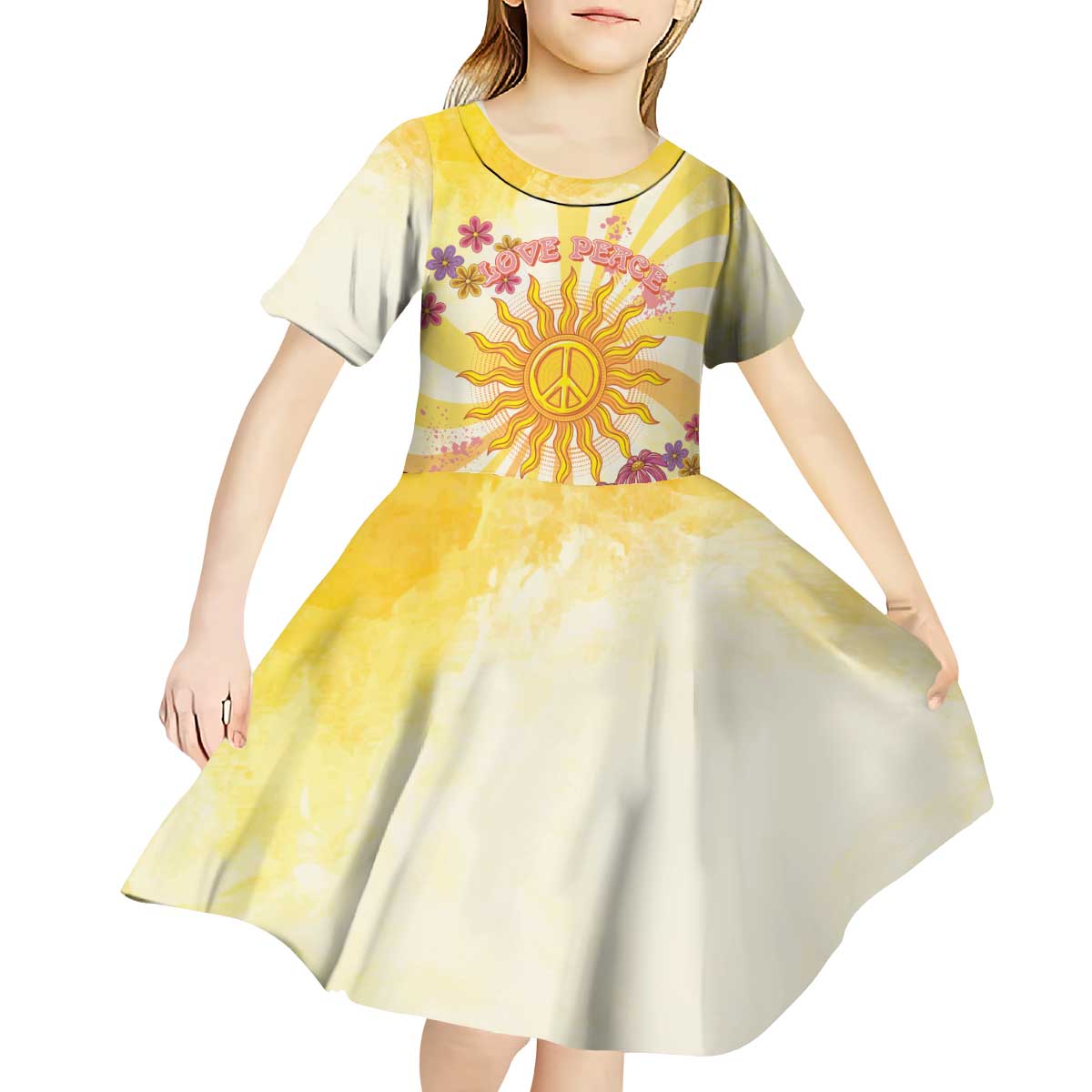 Love Peace Unity Kid Short Sleeve Dress Hippie Soul Sunflower - Wonder Print Shop