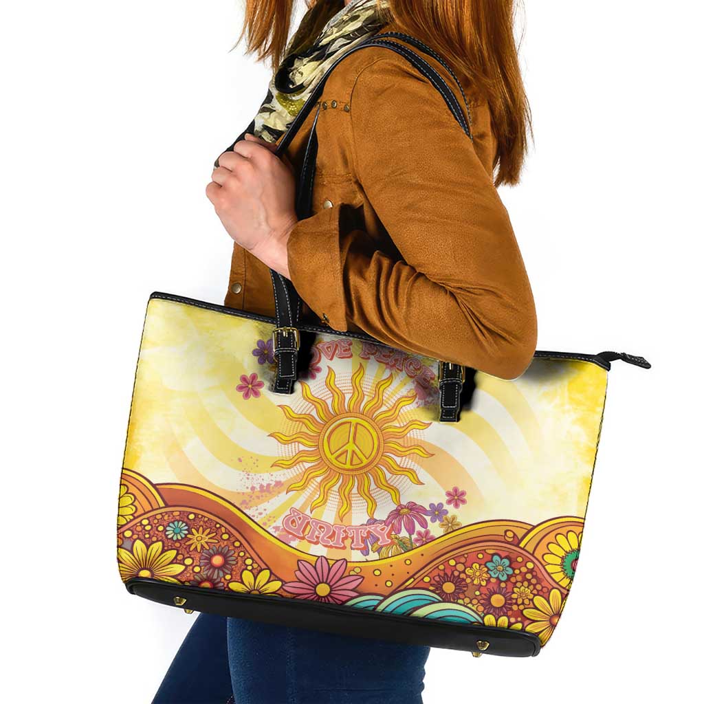 Love Peace Unity Leather Tote Bag Hippie Soul Sunflower - Wonder Print Shop