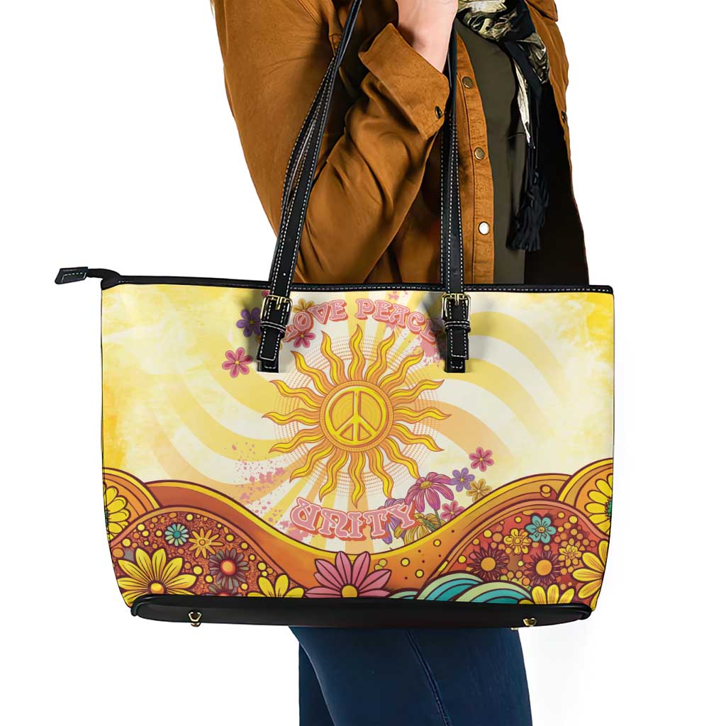 Love Peace Unity Leather Tote Bag Hippie Soul Sunflower - Wonder Print Shop