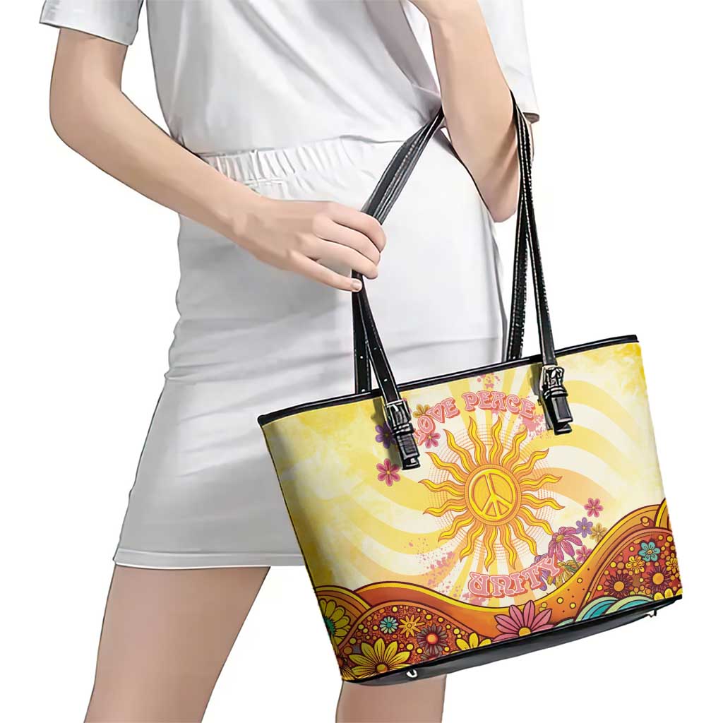 Love Peace Unity Leather Tote Bag Hippie Soul Sunflower - Wonder Print Shop