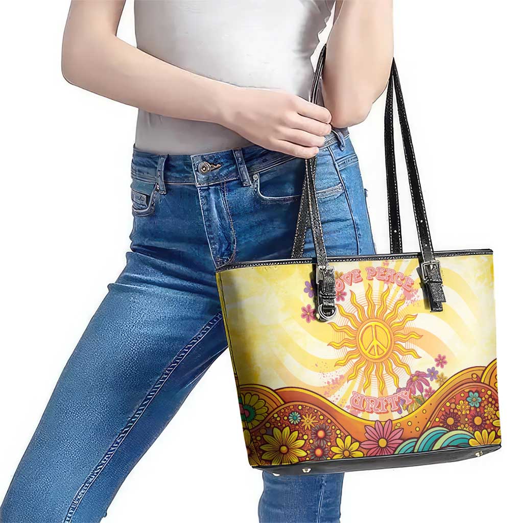 Love Peace Unity Leather Tote Bag Hippie Soul Sunflower - Wonder Print Shop
