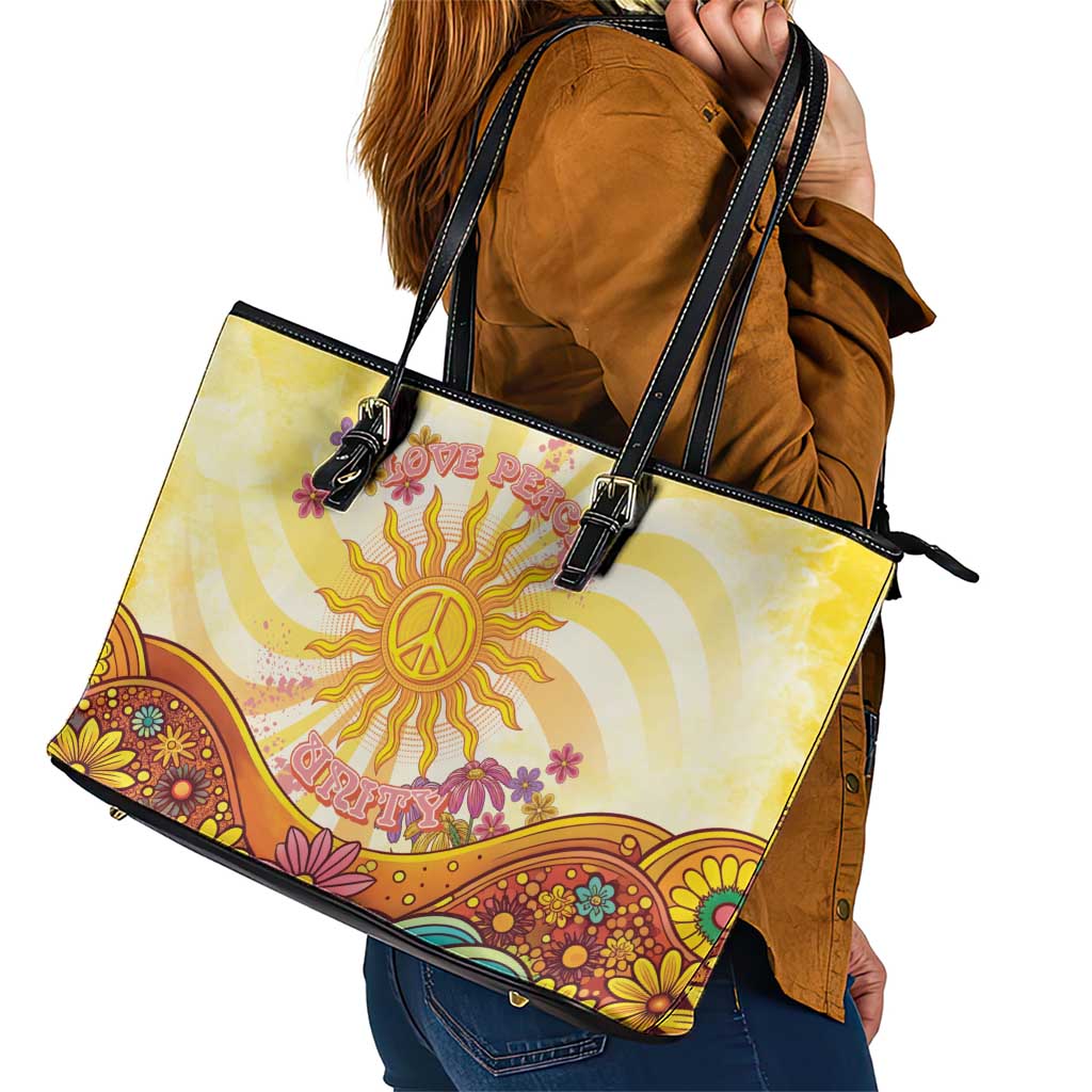Love Peace Unity Leather Tote Bag Hippie Soul Sunflower - Wonder Print Shop