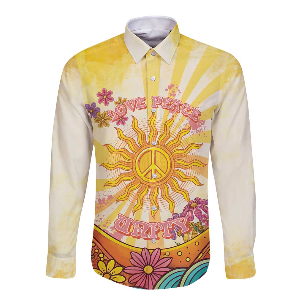 Love Peace Unity Long Sleeve Button Shirt Hippie Soul Sunflower - Wonder Print Shop