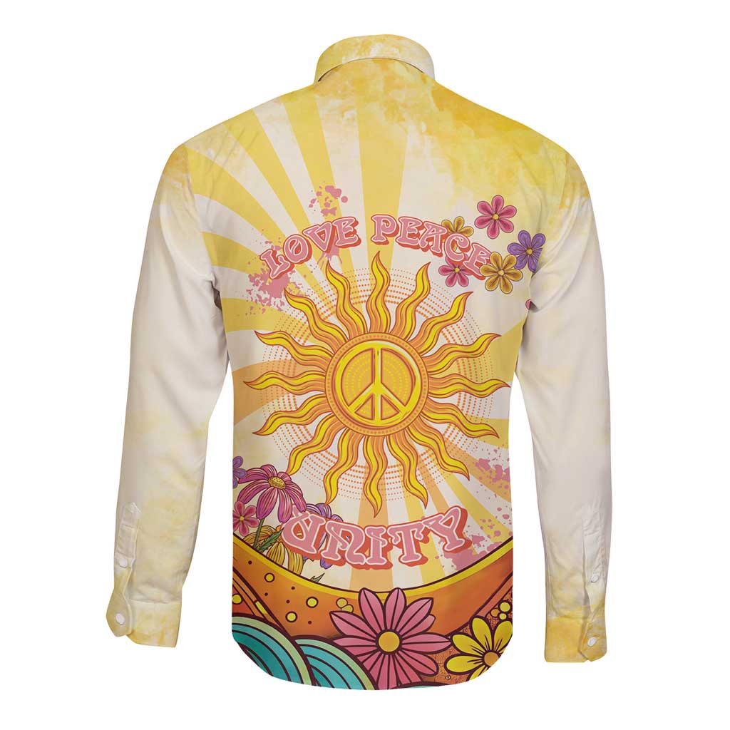 Love Peace Unity Long Sleeve Button Shirt Hippie Soul Sunflower - Wonder Print Shop