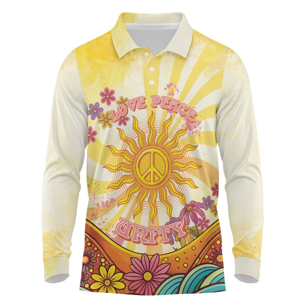 Love Peace Unity Long Sleeve Polo Shirt Hippie Soul Sunflower - Wonder Print Shop