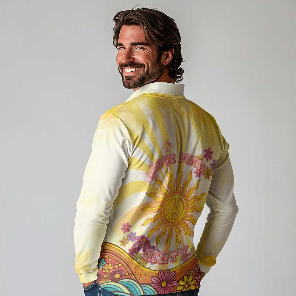 Love Peace Unity Long Sleeve Polo Shirt Hippie Soul Sunflower - Wonder Print Shop