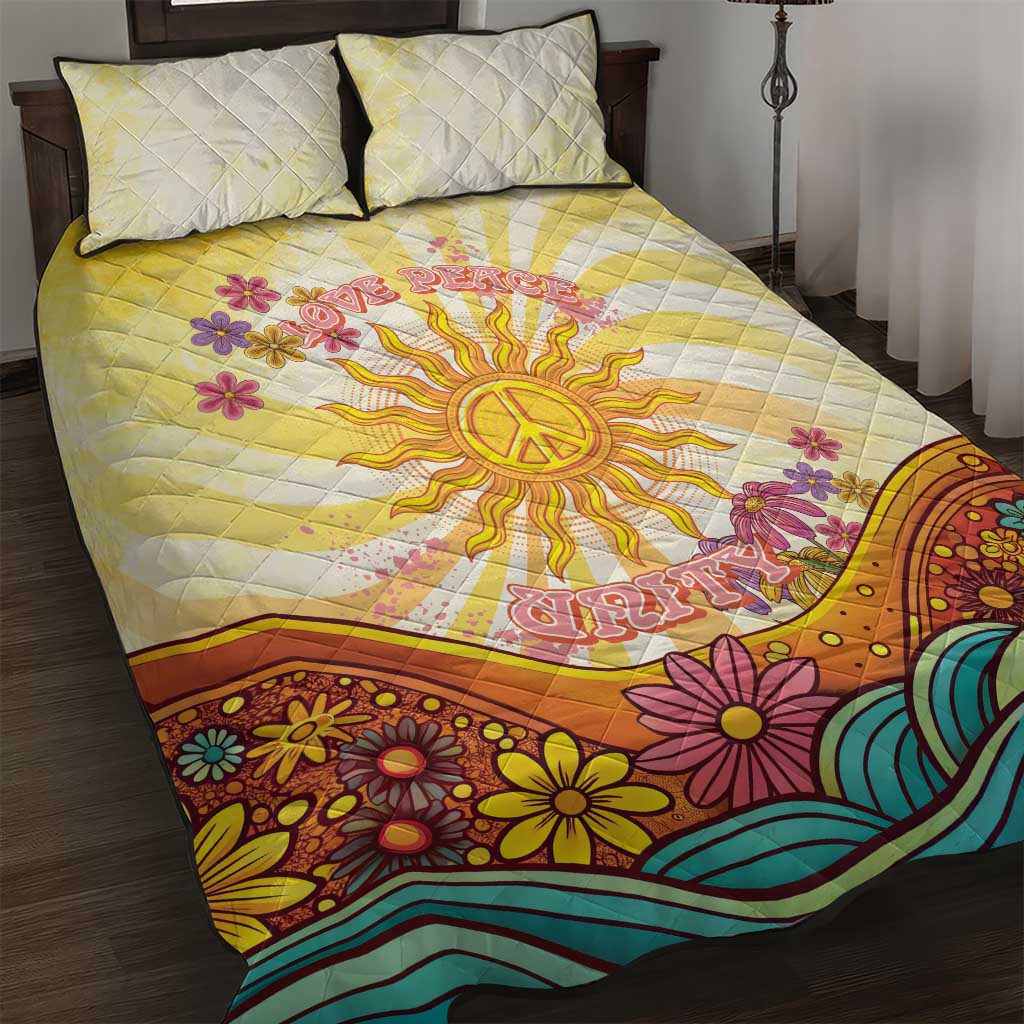 Love Peace Unity Quilt Bed Set Hippie Soul Sunflower - Wonder Print Shop