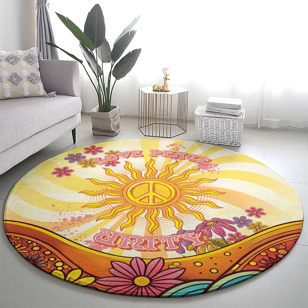 Love Peace Unity Round Carpet Hippie Soul Sunflower - Wonder Print Shop