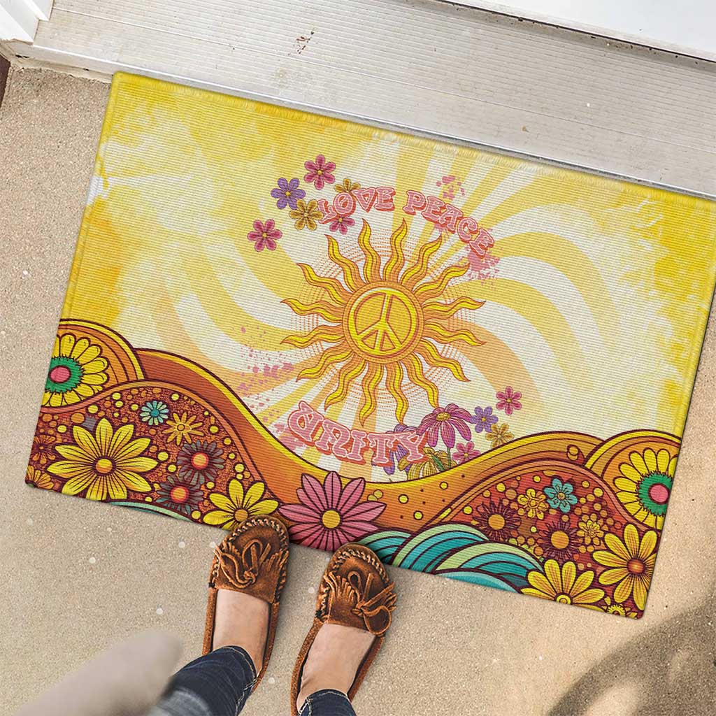 Love Peace Unity Rubber Doormat Hippie Soul Sunflower - Wonder Print Shop