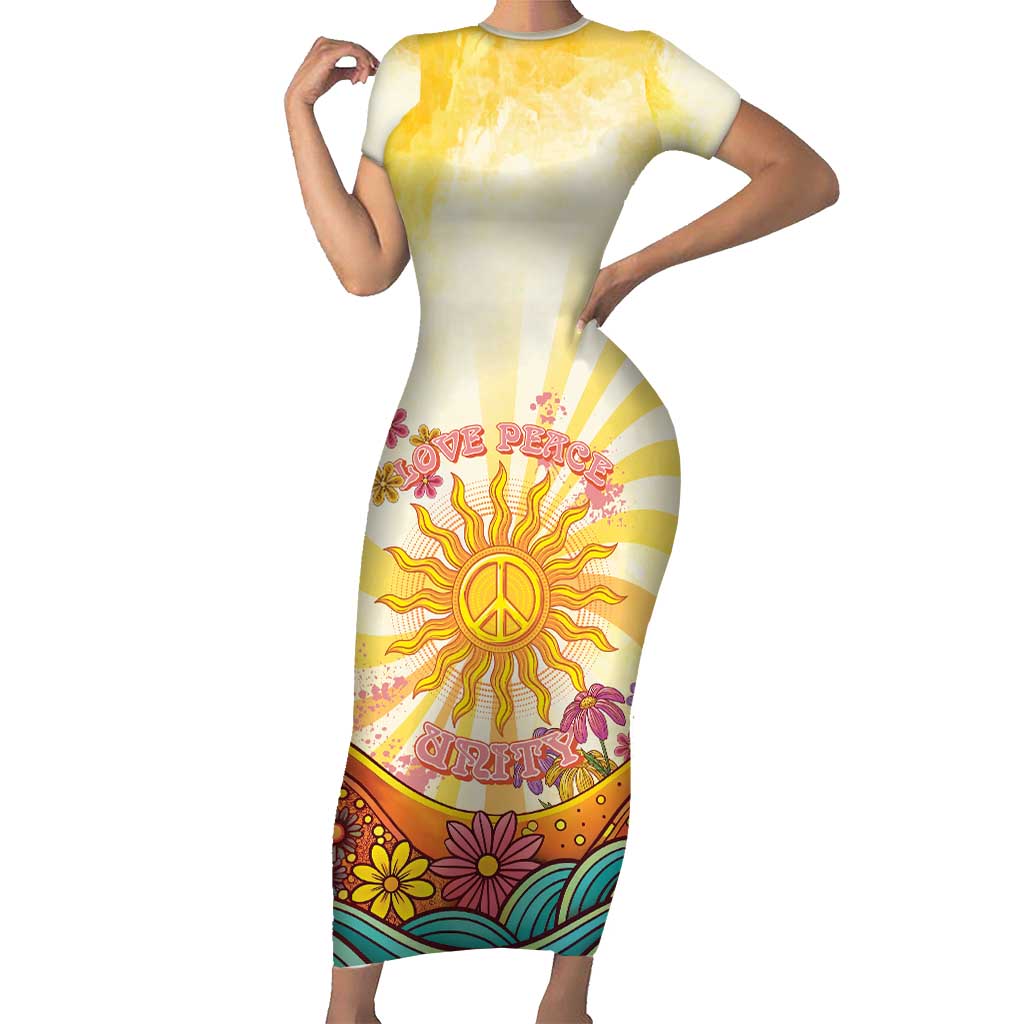 Love Peace Unity Short Sleeve Bodycon Dress Hippie Soul Sunflower - Wonder Print Shop