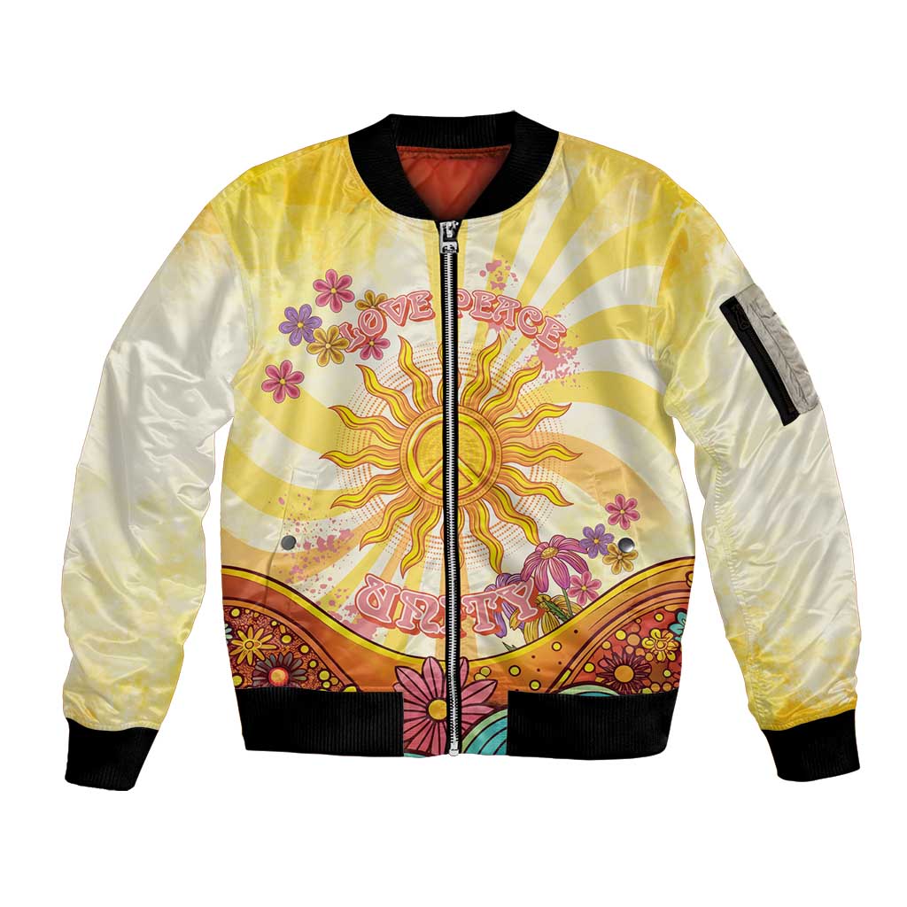 Love Peace Unity Sleeve Zip Bomber Jacket Hippie Soul Sunflower - Wonder Print Shop