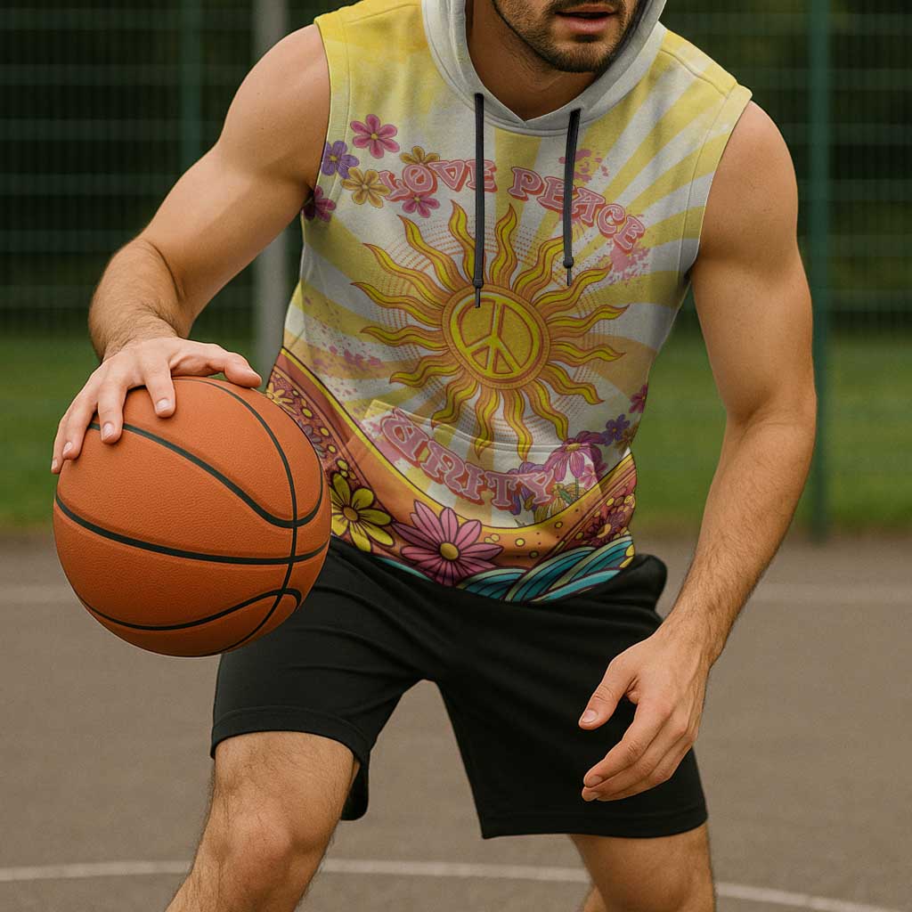 Love Peace Unity Sleeveless Hoodie Hippie Soul Sunflower - Wonder Print Shop