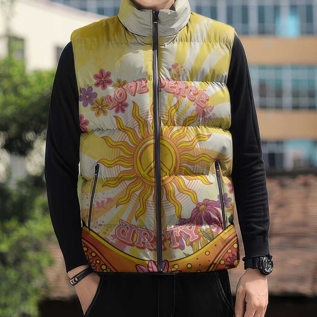 Love Peace Unity Sleeveless Puffer Jacket Hippie Soul Sunflower - Wonder Print Shop