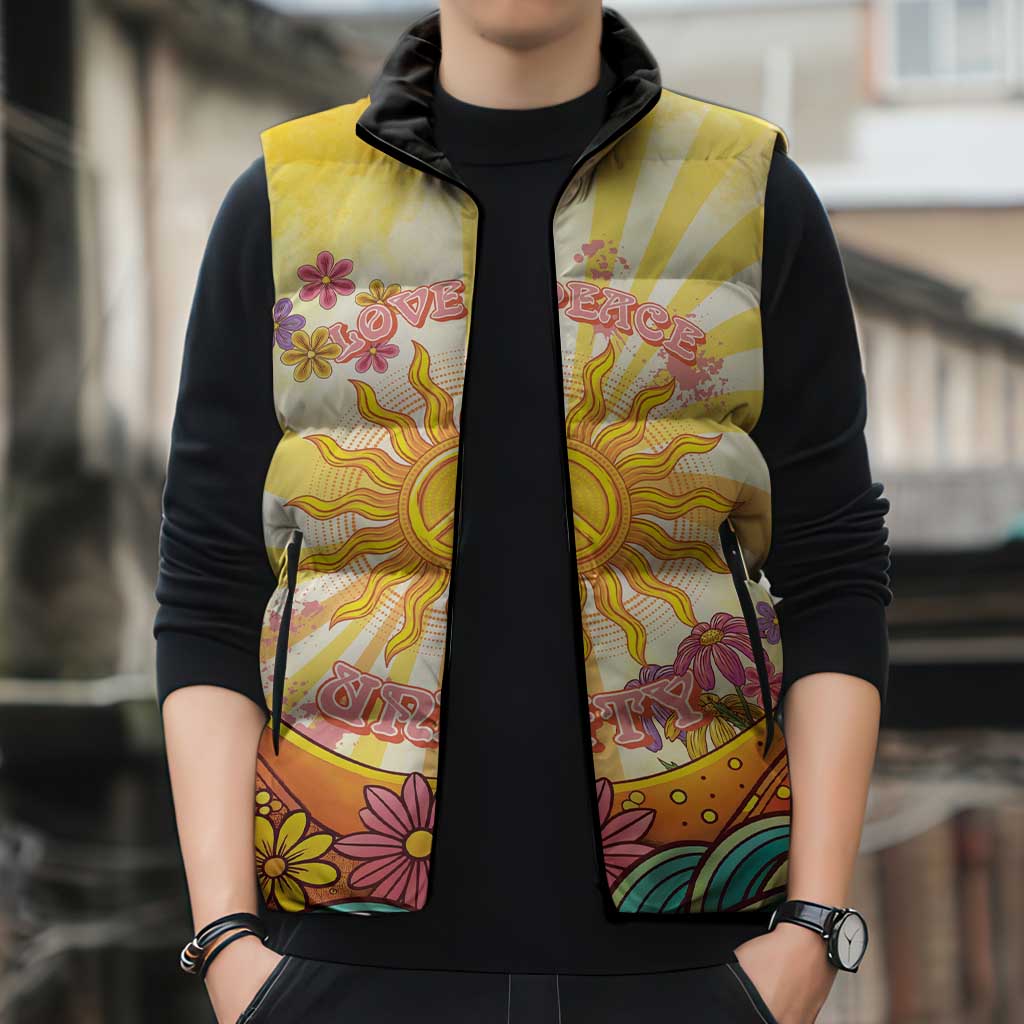 Love Peace Unity Sleeveless Puffer Jacket Hippie Soul Sunflower - Wonder Print Shop