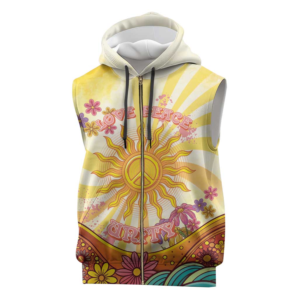 Love Peace Unity Sleeveless Zip Hoodie Hippie Soul Sunflower - Wonder Print Shop