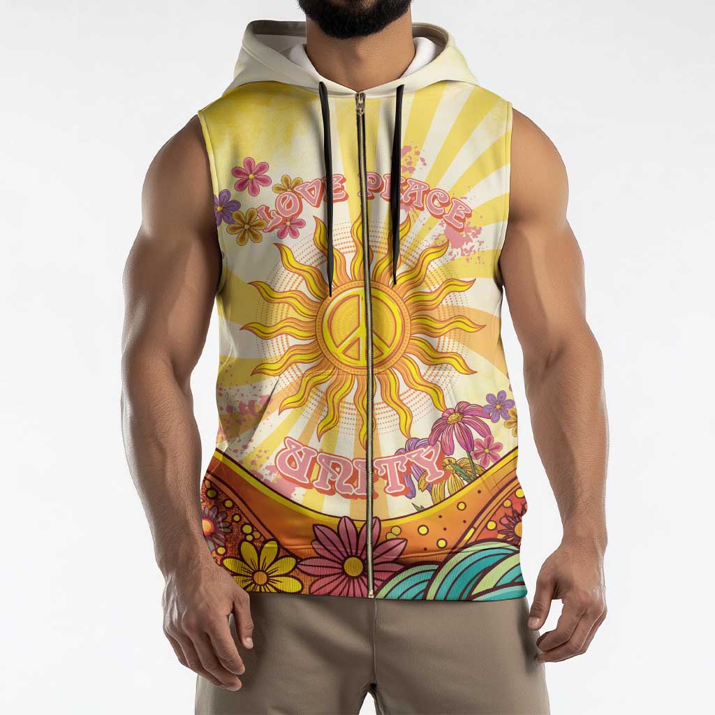 Love Peace Unity Sleeveless Zip Hoodie Hippie Soul Sunflower - Wonder Print Shop