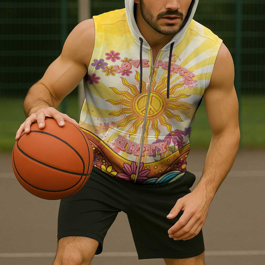 Love Peace Unity Sleeveless Zip Hoodie Hippie Soul Sunflower - Wonder Print Shop