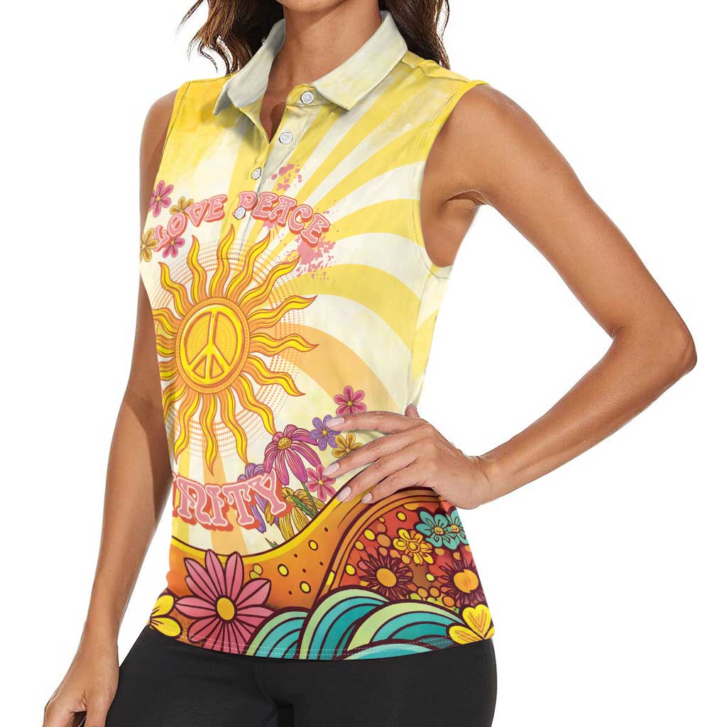Love Peace Unity Women Sleeveless Polo Shirt Hippie Soul Sunflower - Wonder Print Shop