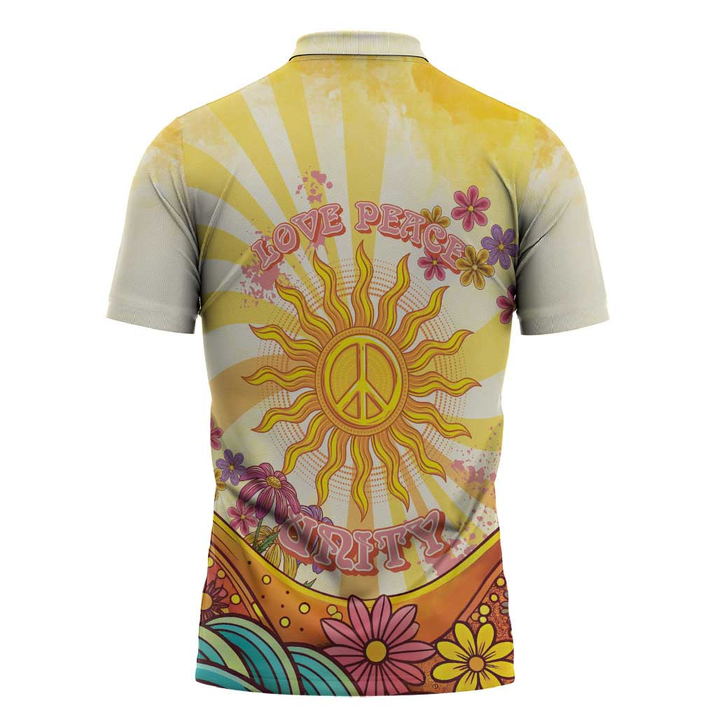 Love Peace Unity Zipper Polo Shirt Hippie Soul Sunflower - Wonder Print Shop