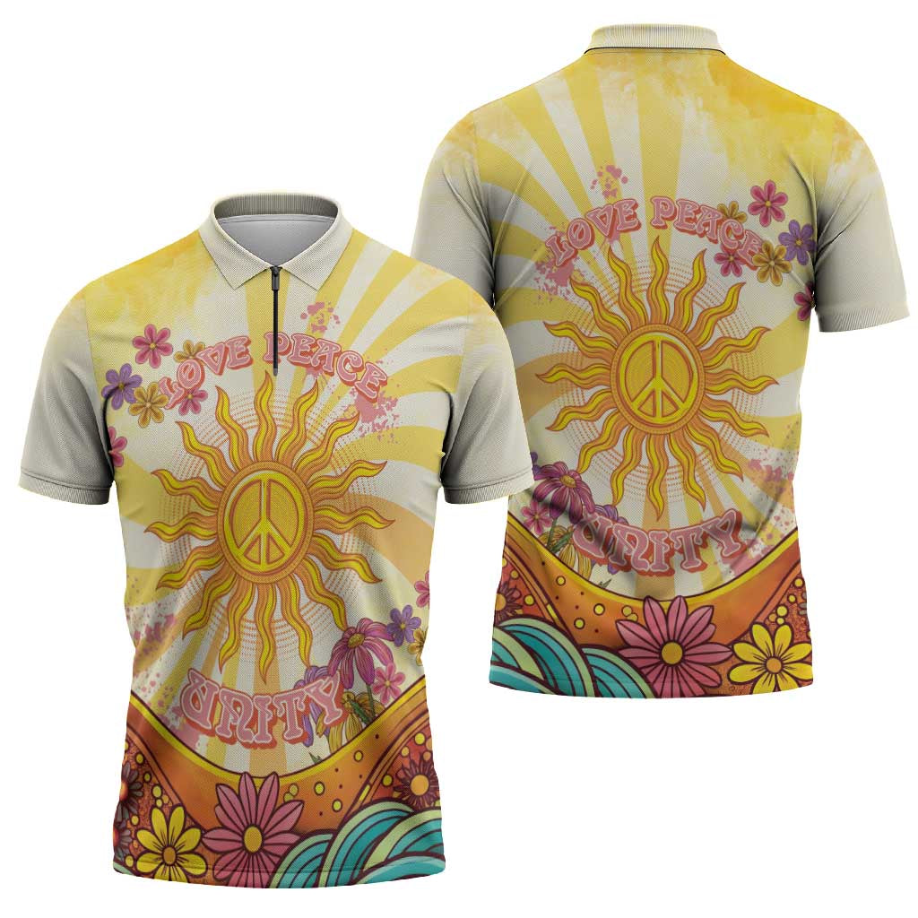 Love Peace Unity Zipper Polo Shirt Hippie Soul Sunflower - Wonder Print Shop