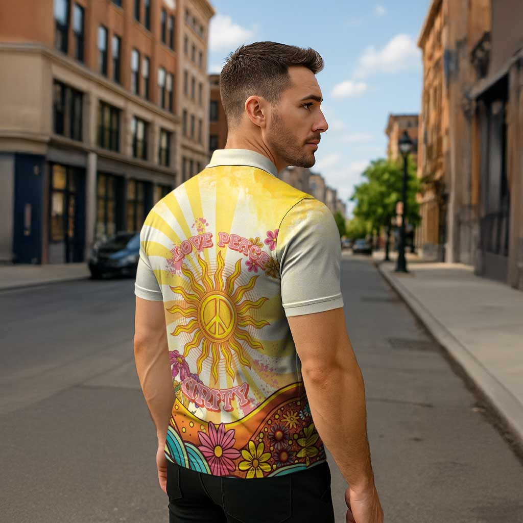Love Peace Unity Zipper Polo Shirt Hippie Soul Sunflower - Wonder Print Shop