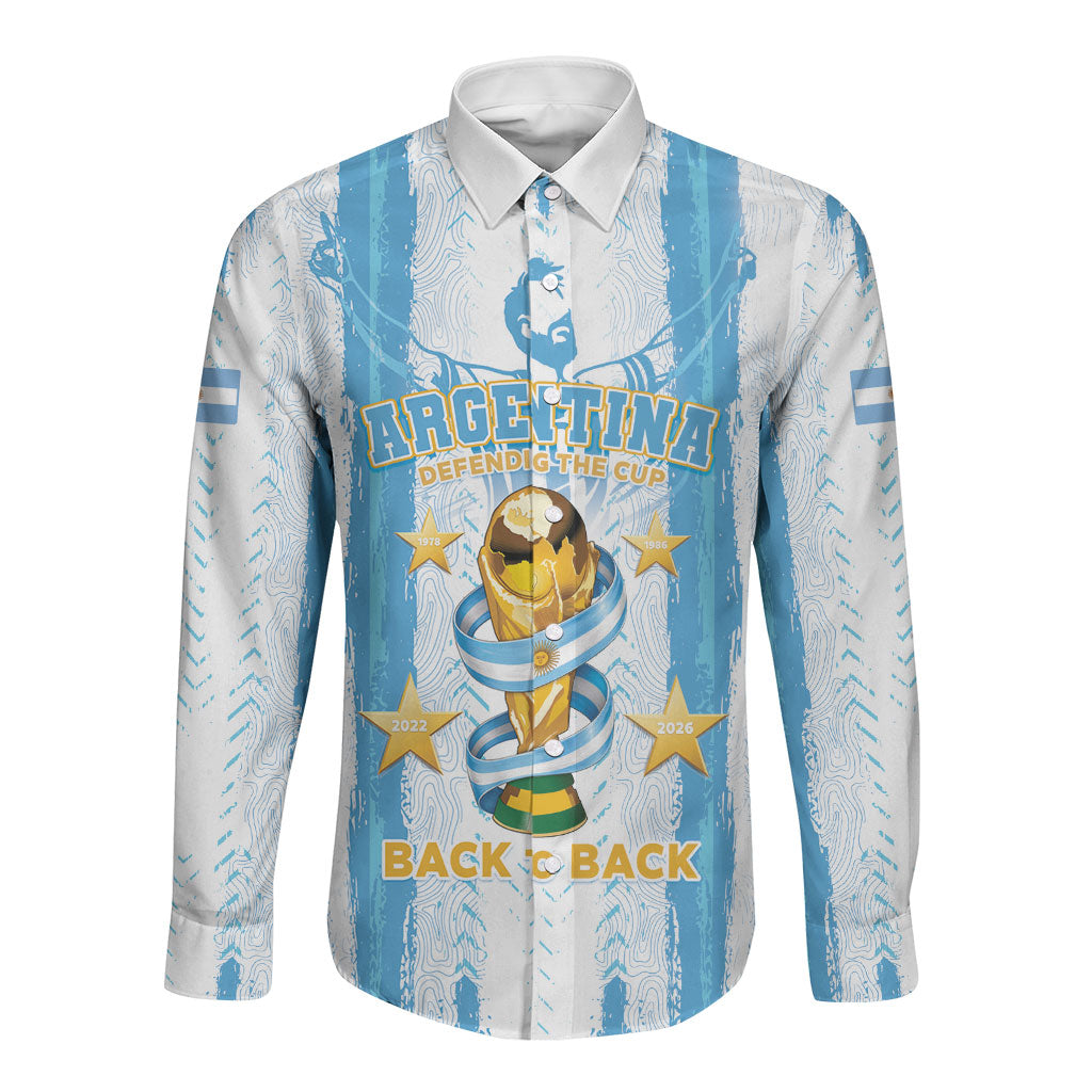 Custom Argentina World Final Football Long Sleeve Button Shirt Back To Back 2022 2026