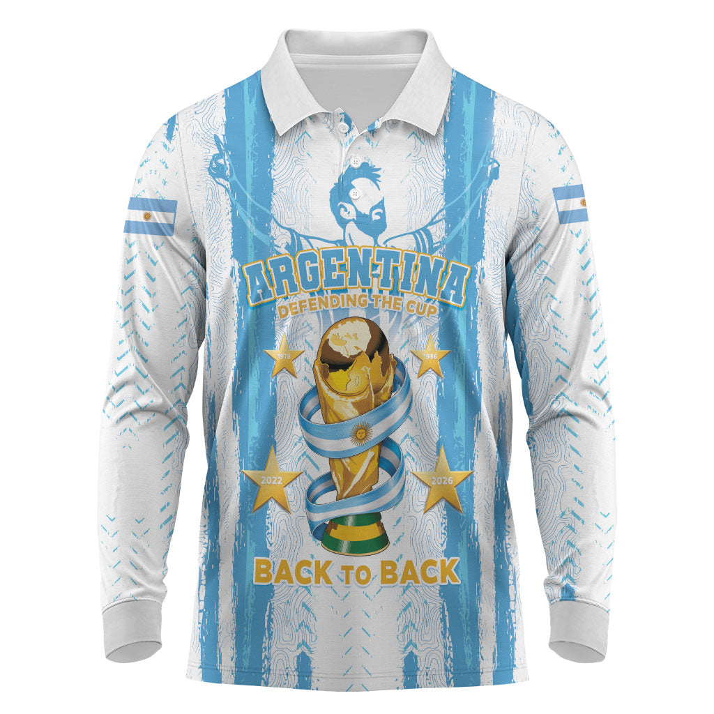 Custom Argentina World Final Football Long Sleeve Polo Shirt Back To Back 2022 2026