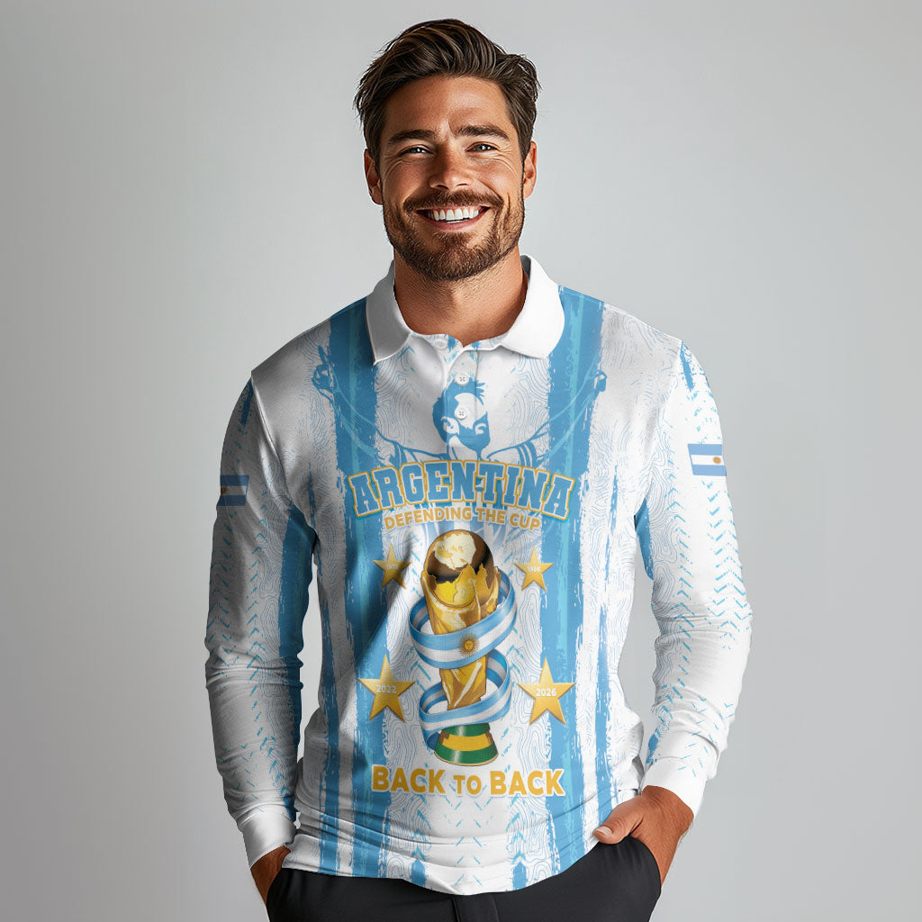 Custom Argentina World Final Football Long Sleeve Polo Shirt Back To Back 2022 2026