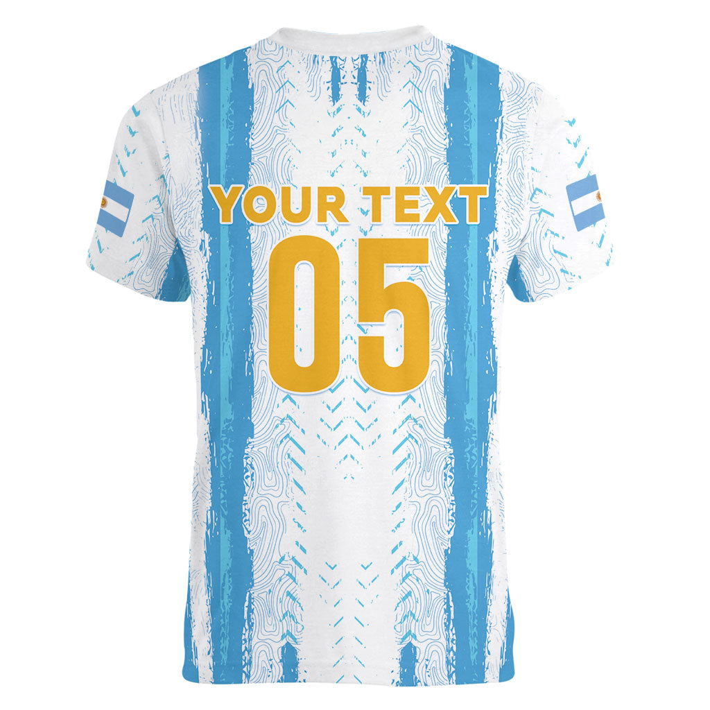 Custom Argentina World Final Football Women V-Neck T-Shirt Back To Back 2022 2026