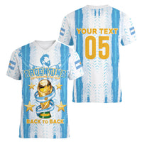 Custom Argentina World Final Football Women V-Neck T-Shirt Back To Back 2022 2026