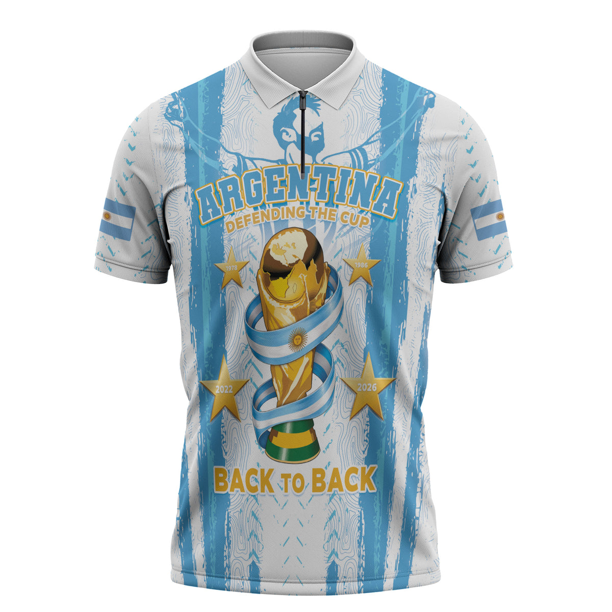 Custom Argentina World Final Football Zipper Polo Shirt Back To Back 2022 2026