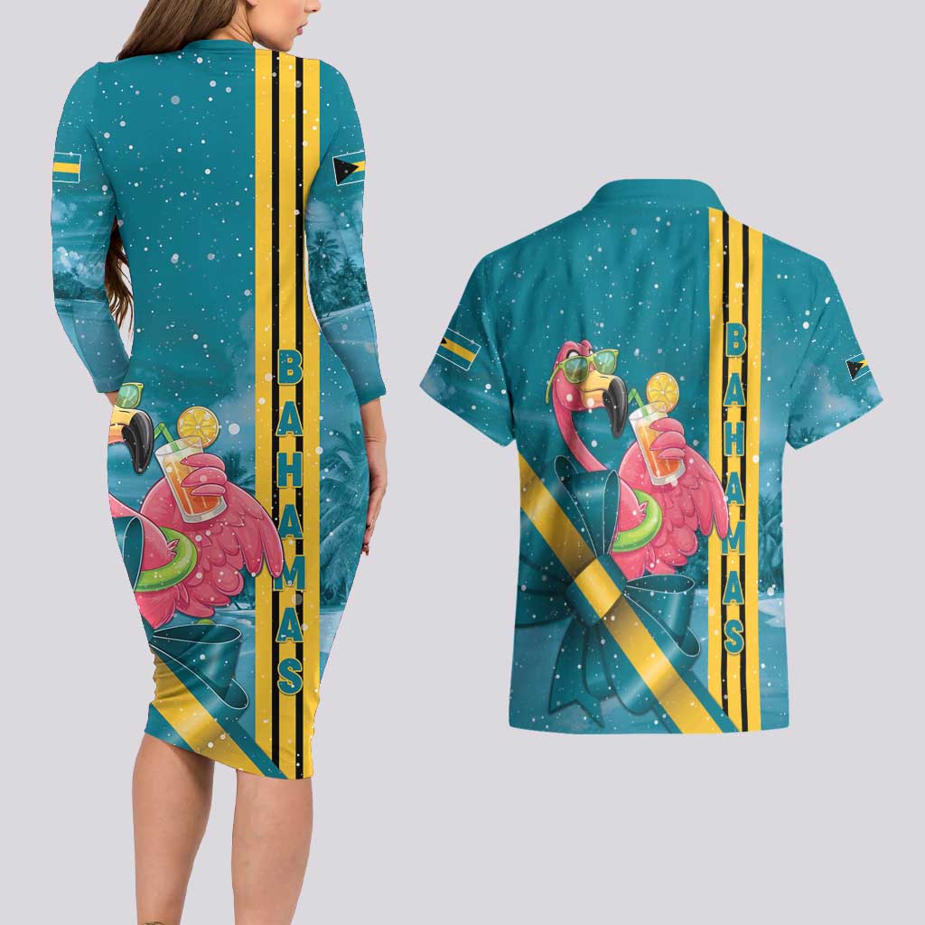 Bahamas Christmas Couples Matching Long Sleeve Bodycon Dress and Hawaiian Shirt Merry Mingo Tropical Vibes - Wonder Print Shop