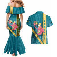 Bahamas Christmas Couples Matching Mermaid Dress and Hawaiian Shirt Merry Mingo Tropical Vibes - Wonder Print Shop