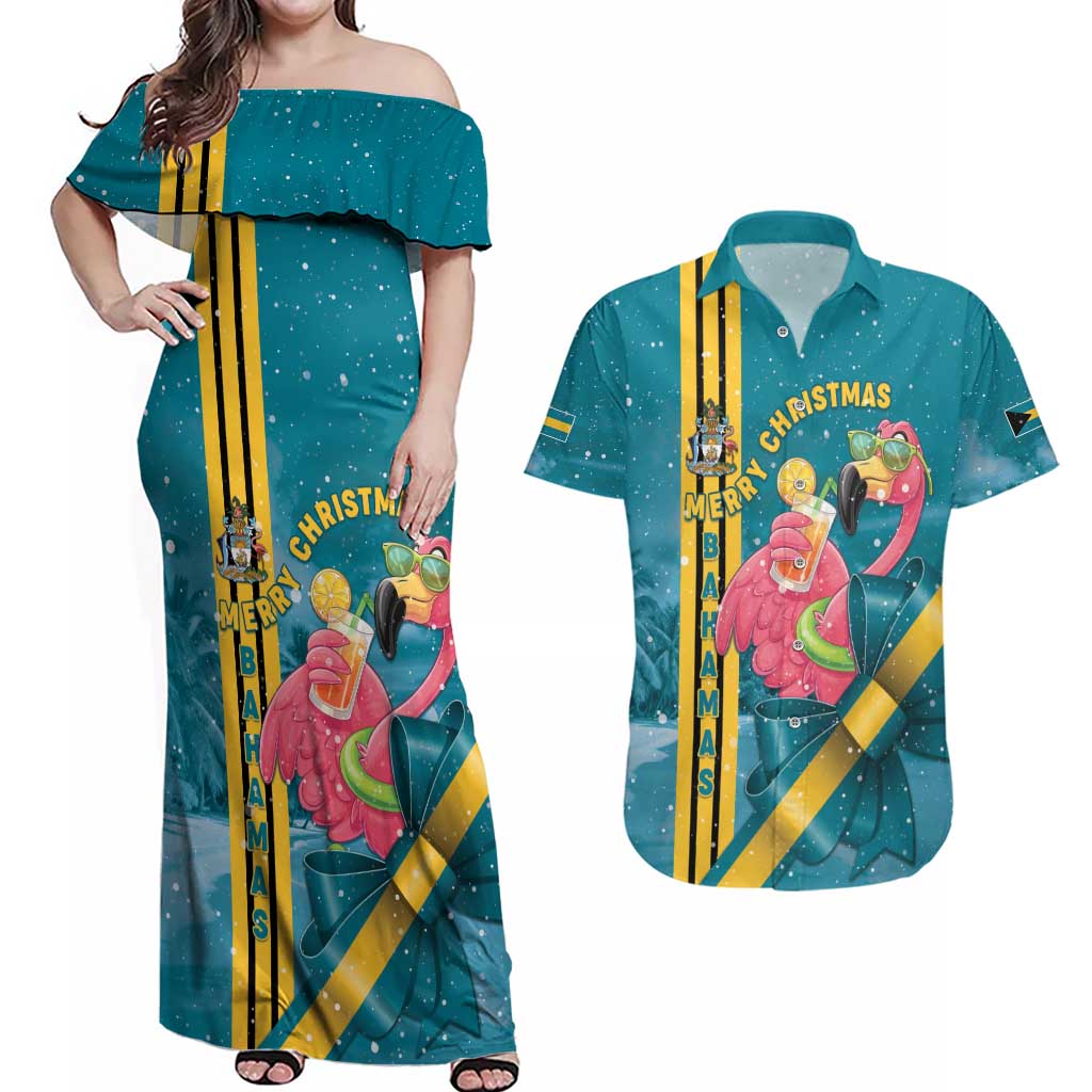 Bahamas Christmas Couples Matching Off Shoulder Maxi Dress and Hawaiian Shirt Merry Mingo Tropical Vibes - Wonder Print Shop