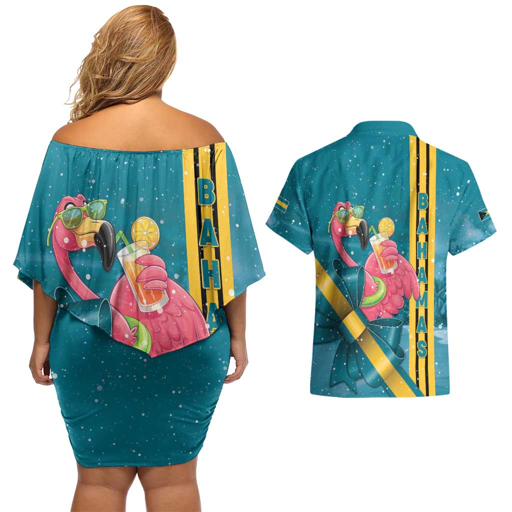 Bahamas Christmas Couples Matching Off Shoulder Short Dress and Hawaiian Shirt Merry Mingo Tropical Vibes - Wonder Print Shop