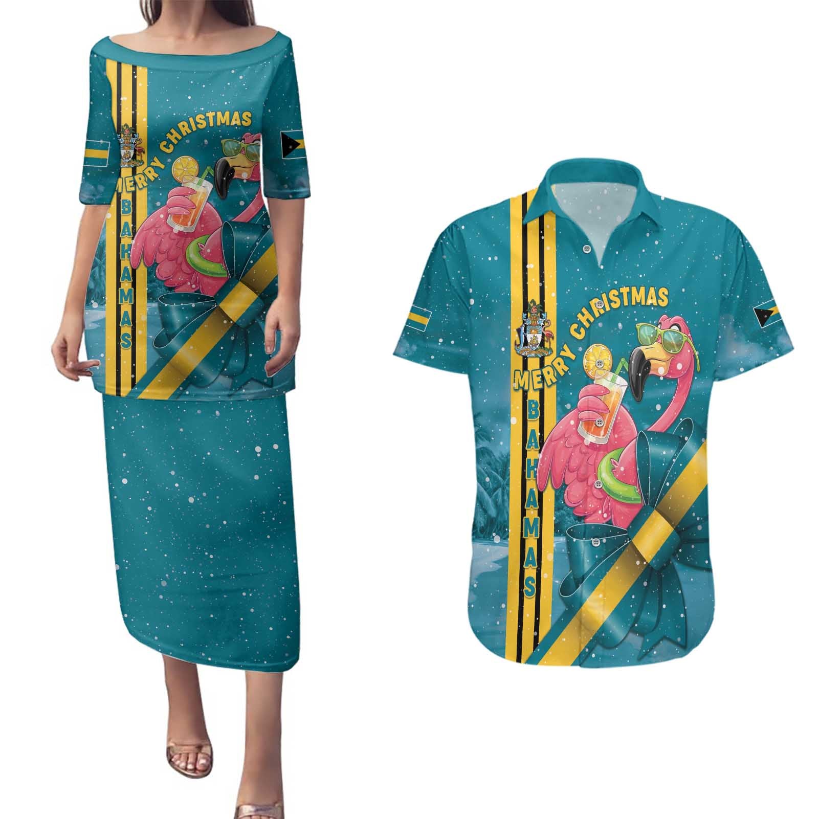 Bahamas Christmas Couples Matching Puletasi and Hawaiian Shirt Merry Mingo Tropical Vibes - Wonder Print Shop