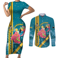 Bahamas Christmas Couples Matching Short Sleeve Bodycon Dress and Long Sleeve Button Shirt Merry Mingo Tropical Vibes - Wonder Print Shop