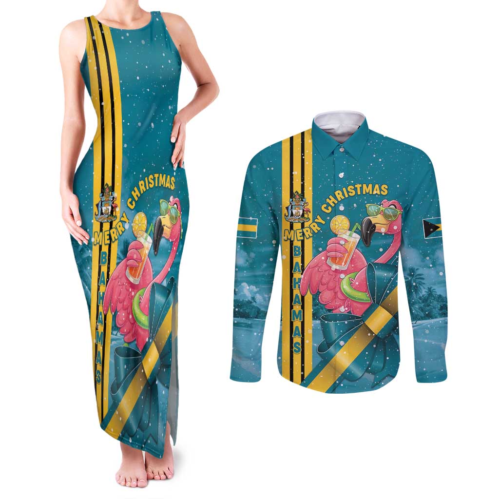 Bahamas Christmas Couples Matching Tank Maxi Dress and Long Sleeve Button Shirt Merry Mingo Tropical Vibes - Wonder Print Shop