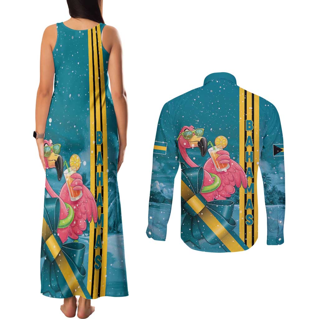 Bahamas Christmas Couples Matching Tank Maxi Dress and Long Sleeve Button Shirt Merry Mingo Tropical Vibes - Wonder Print Shop