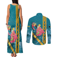 Bahamas Christmas Couples Matching Tank Maxi Dress and Long Sleeve Button Shirt Merry Mingo Tropical Vibes - Wonder Print Shop