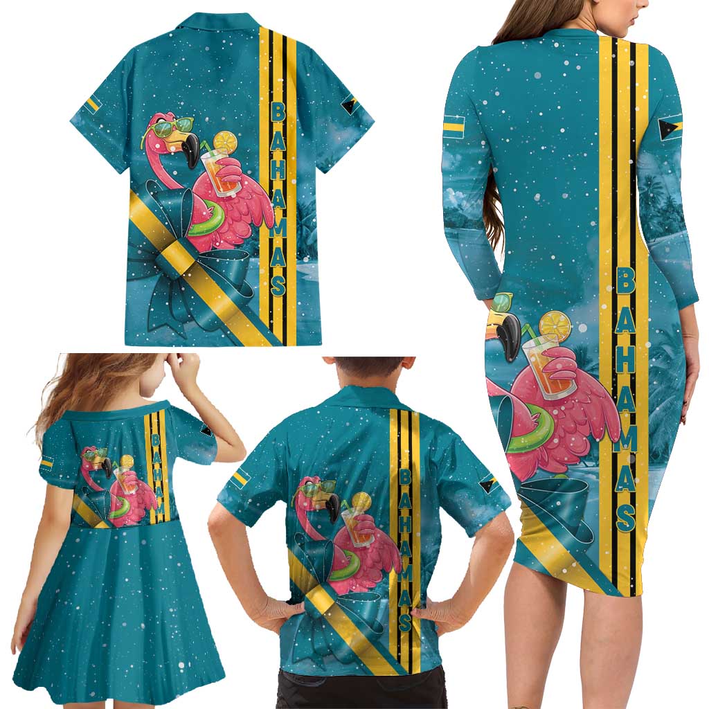 Bahamas Christmas Family Matching Long Sleeve Bodycon Dress and Hawaiian Shirt Merry Mingo Tropical Vibes - Wonder Print Shop