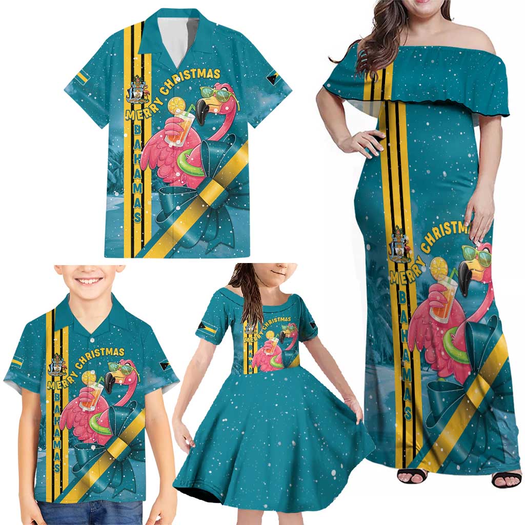 Bahamas Christmas Family Matching Off Shoulder Maxi Dress and Hawaiian Shirt Merry Mingo Tropical Vibes - Wonder Print Shop