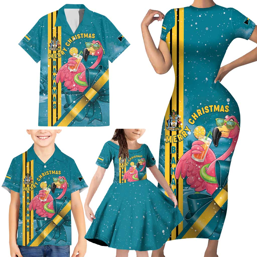Bahamas Christmas Family Matching Short Sleeve Bodycon Dress and Hawaiian Shirt Merry Mingo Tropical Vibes - Wonder Print Shop