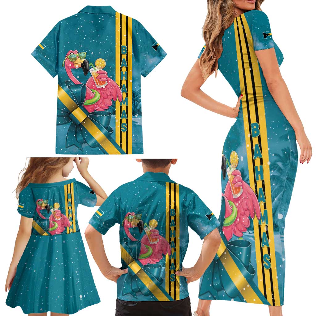 Bahamas Christmas Family Matching Short Sleeve Bodycon Dress and Hawaiian Shirt Merry Mingo Tropical Vibes - Wonder Print Shop