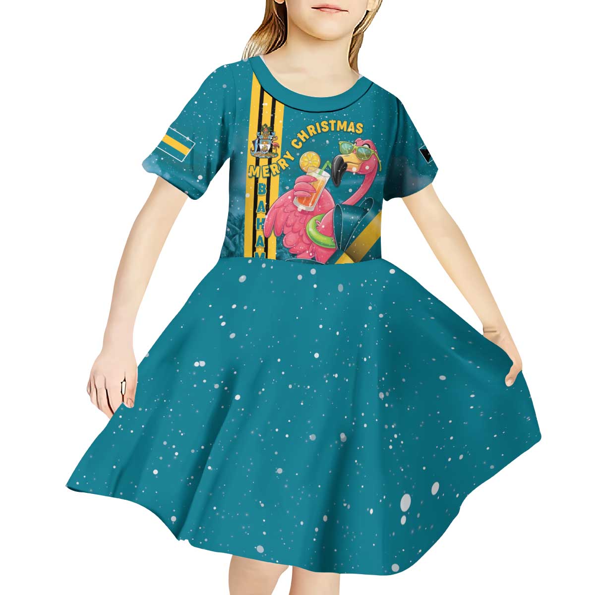 Bahamas Christmas Kid Short Sleeve Dress Merry Mingo Tropical Vibes - Wonder Print Shop