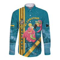 Bahamas Christmas Long Sleeve Button Shirt Merry Mingo Tropical Vibes - Wonder Print Shop