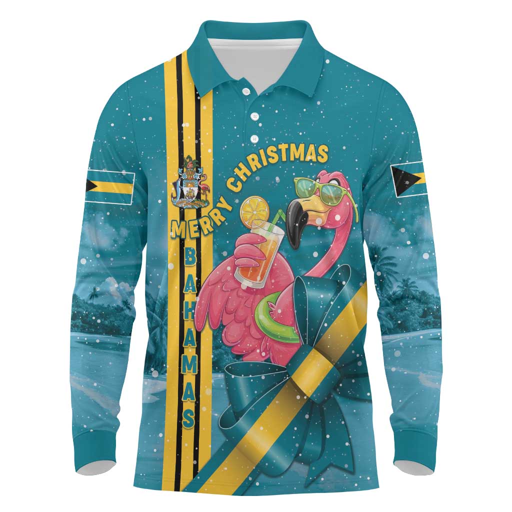 Bahamas Christmas Long Sleeve Polo Shirt Merry Mingo Tropical Vibes - Wonder Print Shop