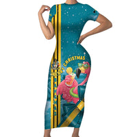 Bahamas Christmas Short Sleeve Bodycon Dress Merry Mingo Tropical Vibes - Wonder Print Shop